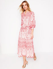 Clara Broderie Shirt Dress - Poppy Red, Parrot Broderie