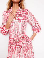 Clara Broderie Shirt Dress - Poppy Red, Parrot Broderie