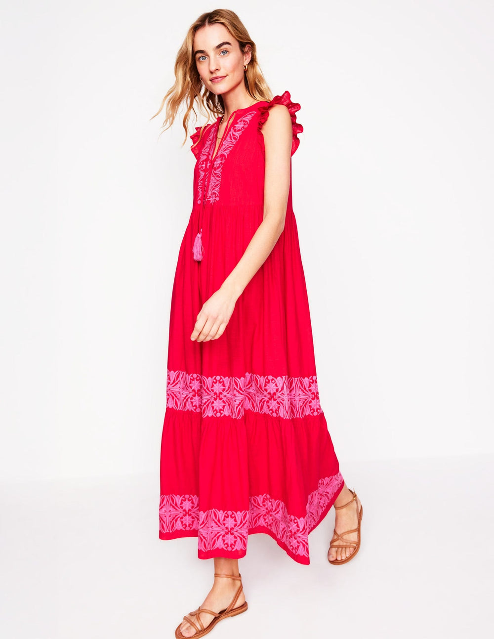 Tie Neck Tier Dress - Poppy Red