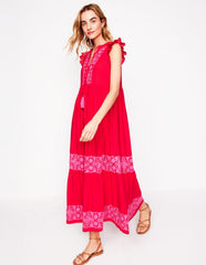 Tie Neck Tier Dress - Poppy Red