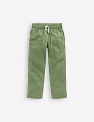 Cotton Linen Pull - On Pants - Newt Green
