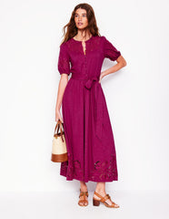 Cutwork Detail Midi Dress - Rich Magenta