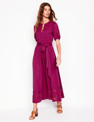 Cutwork Detail Midi Dress - Rich Magenta