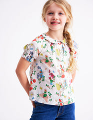 Woven Collared Top - Soft Ivory Flower Fairy