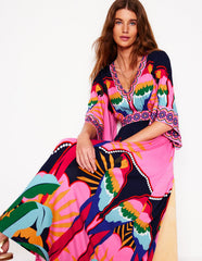 Maya Kimono Jersey Maxi Dress - Multi, Paradise Parrot