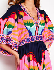 Maya Kimono Jersey Maxi Dress - Multi, Paradise Parrot