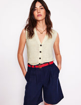 V - Neck Linen Waistcoat - Warm Ivory