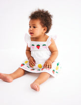 Appliqué Ruffle Dress - Soft Ivory Fruit