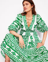 Lola Blouson Maxi Dress - Rich Emerald, Ornate Tropics