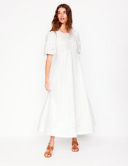 Empire Broderie Tea Dress - White