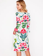 Linen Flute Sleeve Dress - Ivory, Decorative Stems