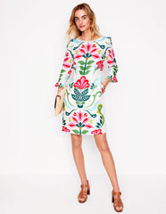Linen Flute Sleeve Dress - Ivory, Decorative Stems