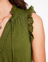 Aria Broderie Trim Midi Dress - Deep Olive