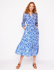 Mia Tiered Shirt Dress - Gallery Blue, Vine Tile