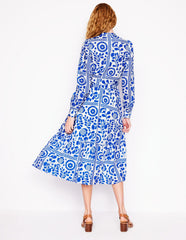 Mia Tiered Shirt Dress - Gallery Blue, Vine Tile