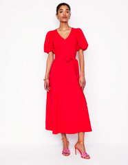 Volume Sleeve Midi Dress - Poppy Red