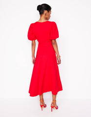 Volume Sleeve Midi Dress - Poppy Red