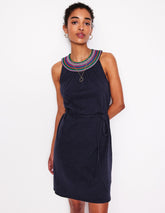 Eleni Embroidered Short Dress - Navy