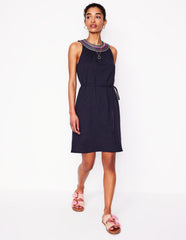 Eleni Embroidered Short Dress - Navy