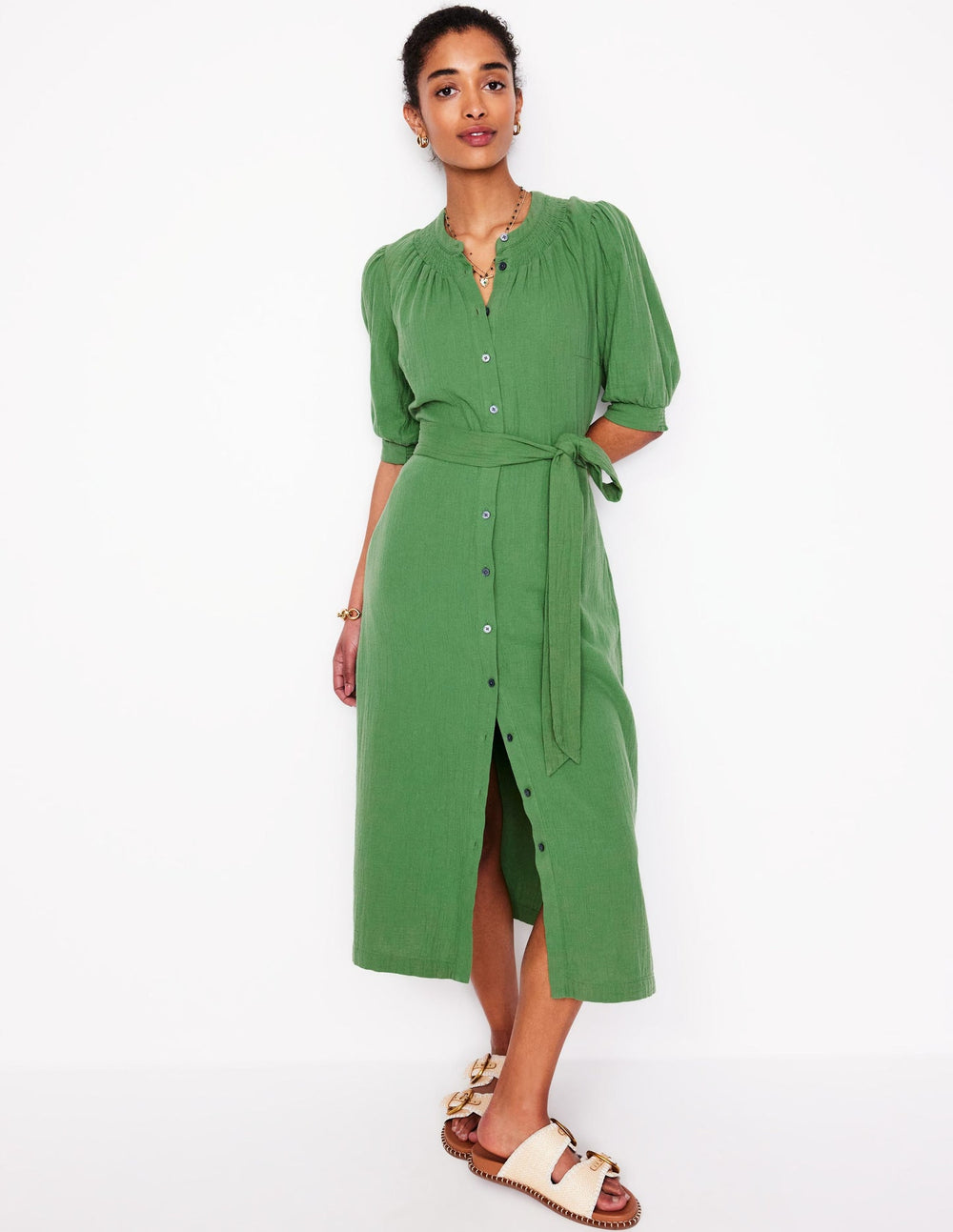Ada Double Cloth Midi Dress - Paradise Green