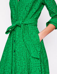 Amy Broderie Midi Shirt Dress - Rich Emerald