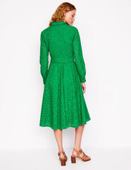 Amy Broderie Midi Shirt Dress - Rich Emerald