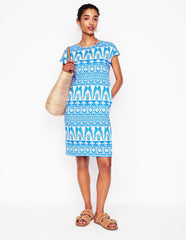 Leah Jersey T-shirt Dress - Cerulean Blue, Ornate Tropic