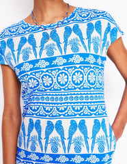 Leah Jersey T-shirt Dress - Cerulean Blue, Ornate Tropic