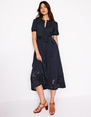 Cutwork Detail Midi Dress - Navy