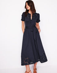 Cutwork Detail Midi Dress - Navy