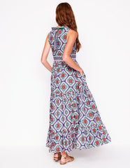 Serena Cotton Tie Maxi Dress - Bright Blue, Botanic Blush