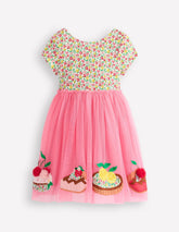 Ami Applique Tulle Dress - Salmon Pink Desserts
