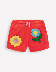 Printed Towelling Short - Coral Orange Flowers