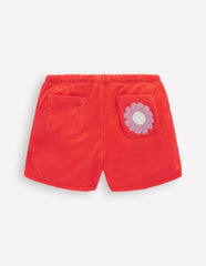 Printed Towelling Short - Coral Orange Flowers