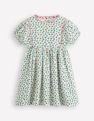 Puff Sleeve Double Cloth Dress - Soft Ivory Ditsy Floral