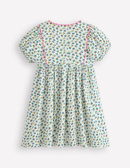 Puff Sleeve Double Cloth Dress - Soft Ivory Ditsy Floral