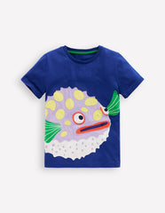 Zip Applique T-shirt - Bright Blue Puffer