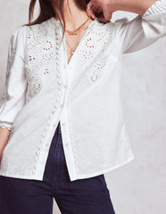 Alicia Cutwork Linen Top - White, Cutwork Embroidery