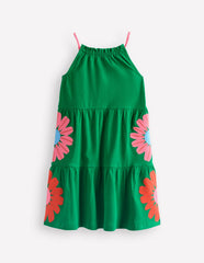 Enola Hotchpotch Jersey Dress - Rich Emerald Flowers