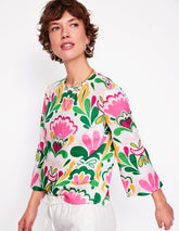 Fluted Sleeve Linen Top - Multi, Freesia Stamp