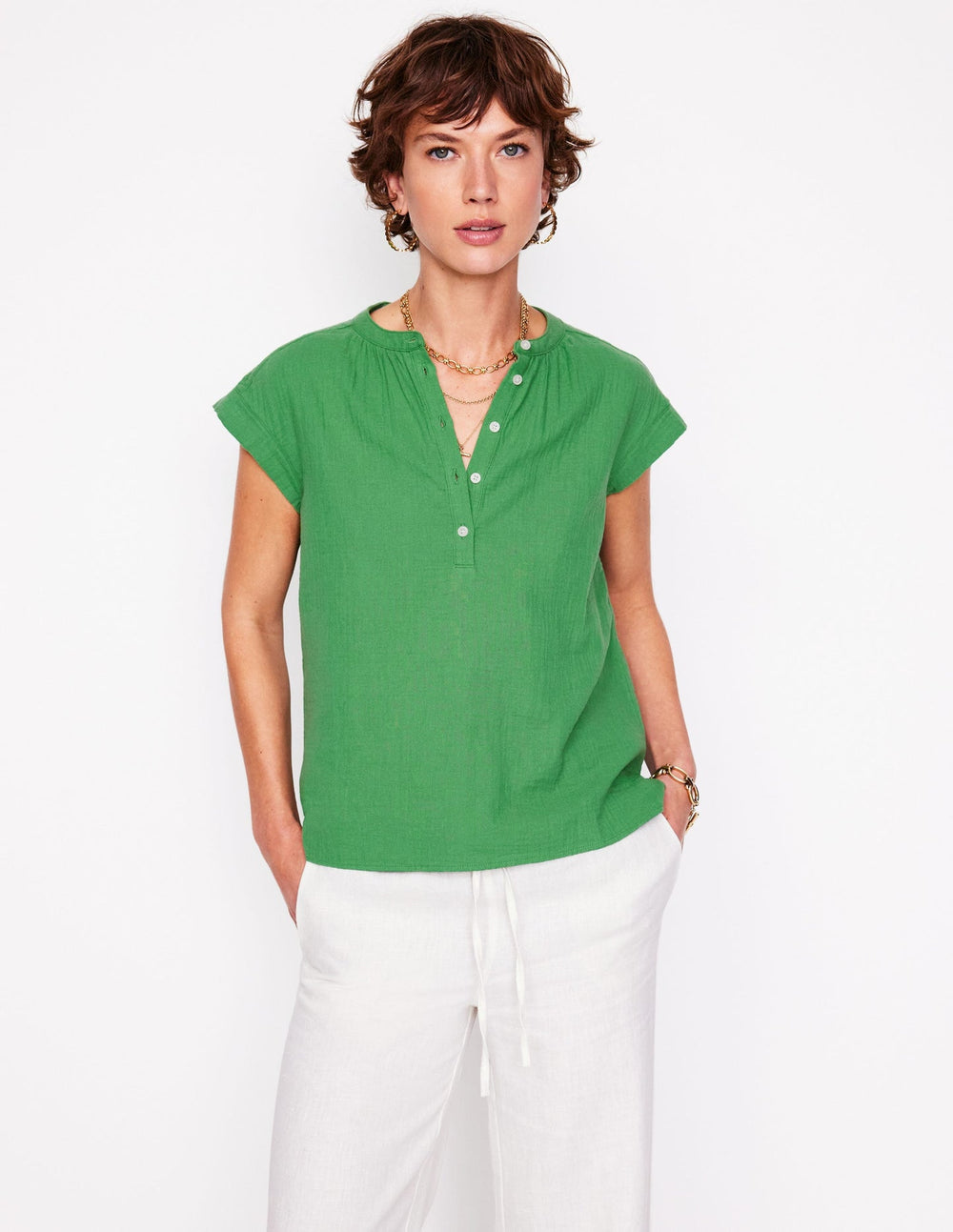 Sleeveless Double Cloth Top - Paradise Green