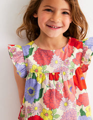 Frill Sleeve Woven Top - Multi Summer Garden