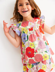 Frill Sleeve Woven Top - Multi Summer Garden