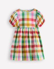 Puff Sleeve Double Cloth Dress - Multi Check