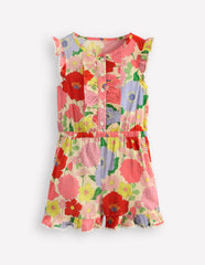 Button Through Ruffle Playsuit - Multi Summer Garden