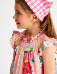 Holiday Smocked Dress - Chalk Pink Flower