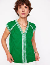 Hazel Cotton Embroidered Top - Rich Emerald