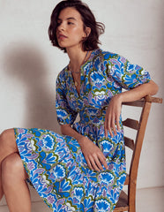 Piper Short Jersey Dress - Kingfisher Blue, Freesia Stamp