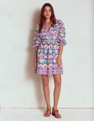 Mya Cotton Short Dress - Royal Purple, Freesia Stamp