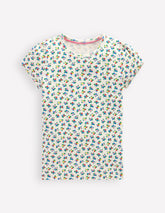 Short Sleeve Pointelle Top - Soft Ivory Ditsy Floral